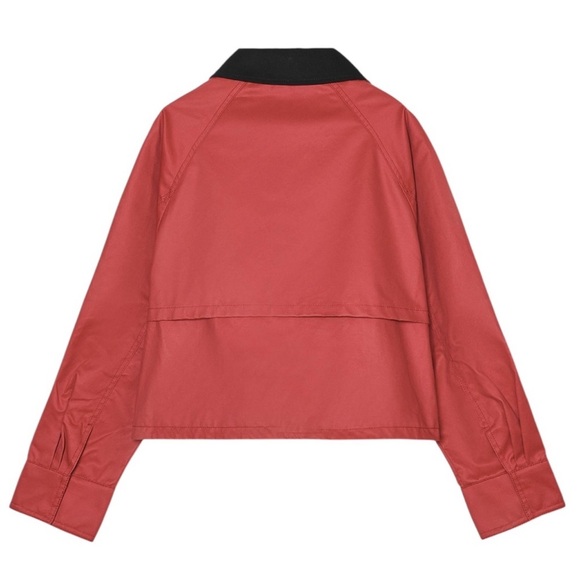 ZARA NWT Waxed Red Barn Jacket With Contrasting Black Collar in Sz XL - Picture 6 of 7